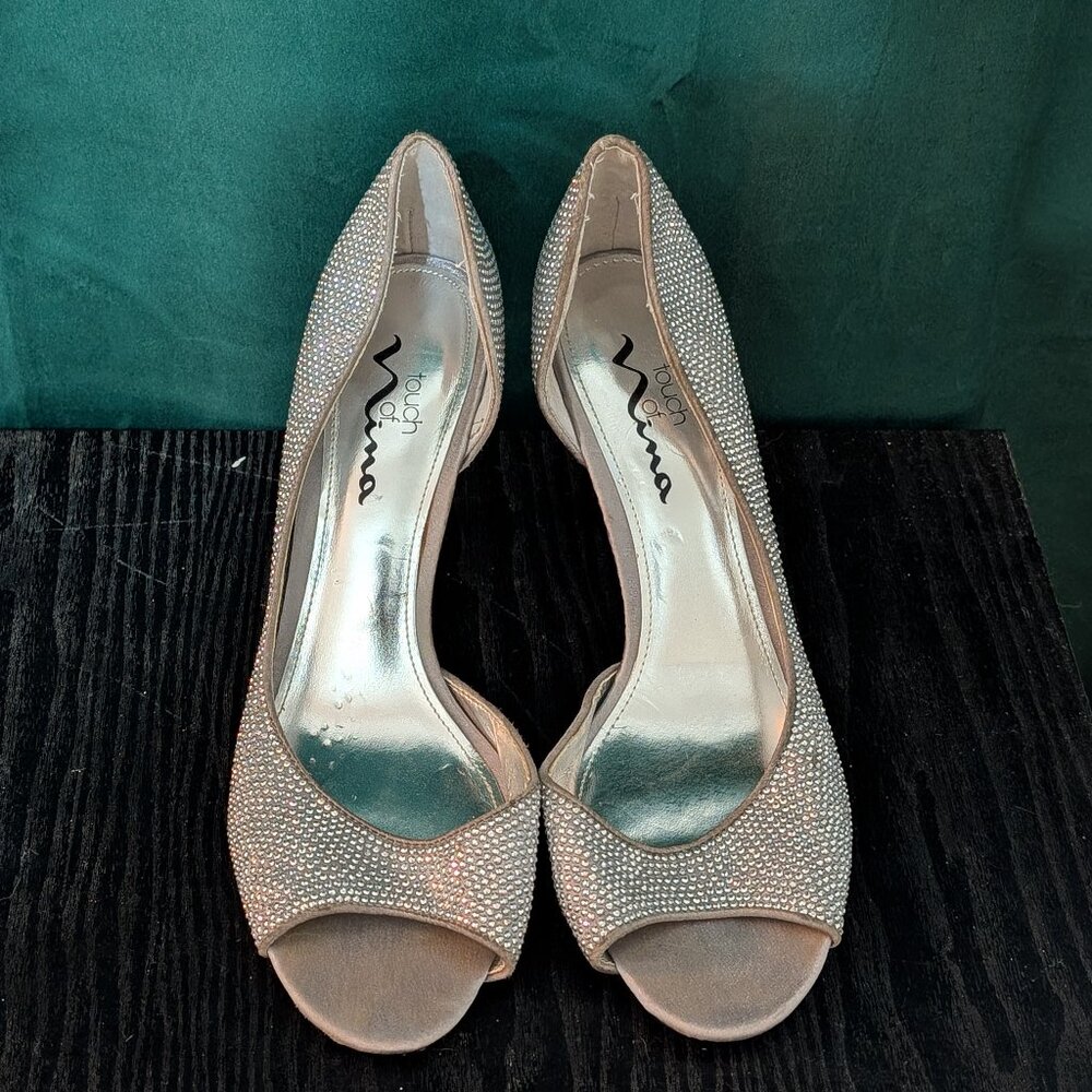 Y2K Rhinestone Women's Peep-Toe Heels 8.5M Glam Diva